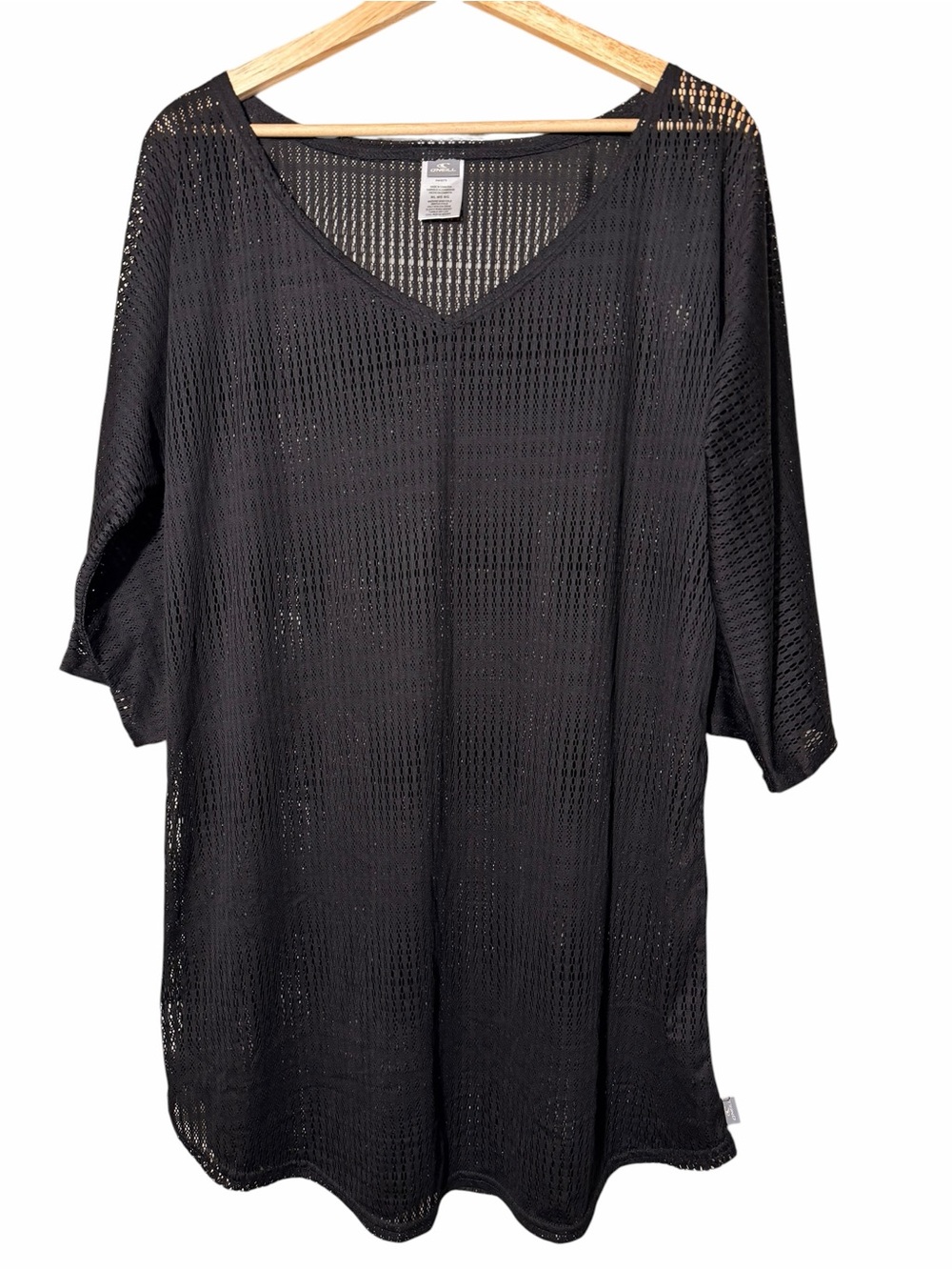 O'Neill Black Open-Weave V-Neck Tunic Swim Coverup